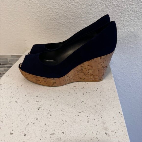 Stuart Weitzman Corkswoon navy and cork espadrille wedge heels - Picture 6 of 10